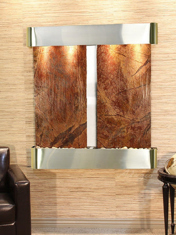 Wall Fountain - Aspen Falls - Rainforest Brown Marble - Stainless Steel - Rounded - afr2006