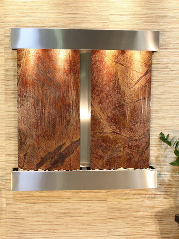 Wall Fountain - Aspen Falls - Rainforest Brown Marble - Stainless Steel - Squared - afs2006