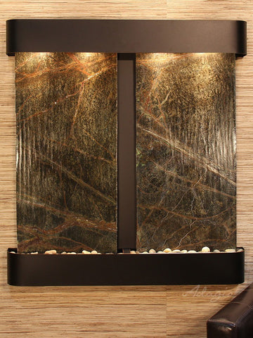 Wall Fountain - Aspen Falls - Rainforest Green Marble - Blackened Copper - Rounded - afr1505
