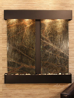 Wall Fountain - Aspen Falls - Rainforest Green Marble - Blackened Copper - Squared - afs1505