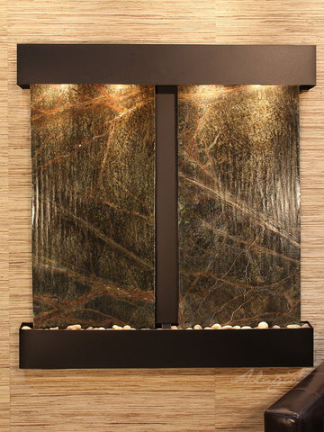 Wall Fountain - Aspen Falls - Rainforest Green Marble - Blackened Copper - Squared - afs1505