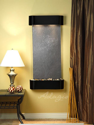 Wall Fountain - Cascade Springs - Black FeatherStone - Blackened Copper - Rounded - csr1511__28587