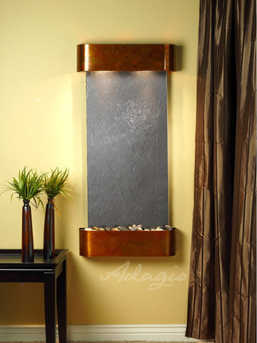 Wall Fountain - Cascade Springs - Black FeatherStone - Rustic Copper - Rounded - csr1011