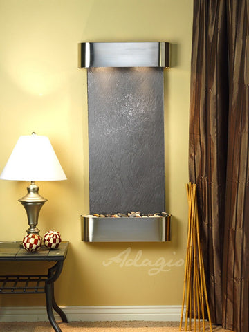Wall Fountain - Cascade Springs - Black FeatherStone - Stainless Steel - Rounded - csr2011