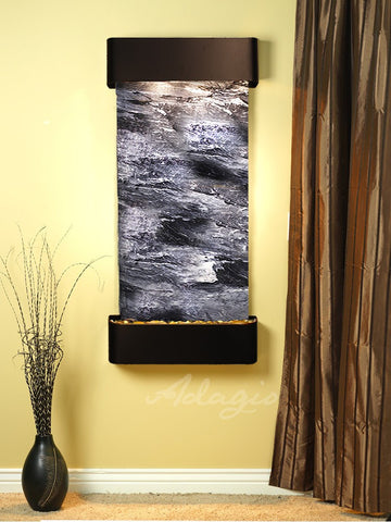 Wall Fountain - Cascade Springs - Black Spider Marble - Blackened Copper - Rounded - csr1507