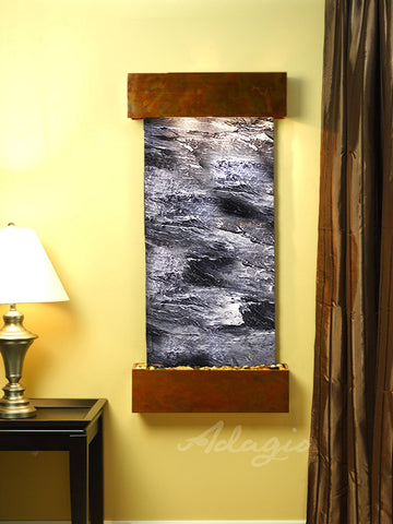 Wall Fountain - Cascade Springs - Black Spider Marble - Rustic Copper - Squared - css1007