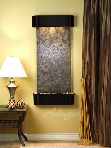 Wall Fountain - Cascade Springs - Green FeatherStone - Blackened Copper - Rounded - csr1512