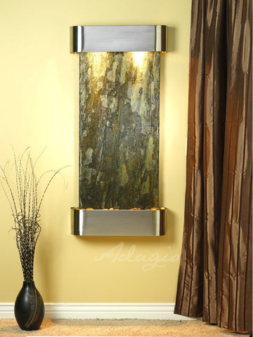 Wall Fountain - Cascade Springs - Green Slate - Stainless Steel - Rounded - csr2002