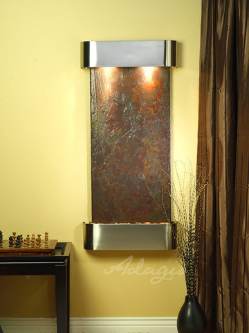 Wall Fountain - Cascade Springs - Multi-Color Slate - Stainless Steel - Rounded - csr2004