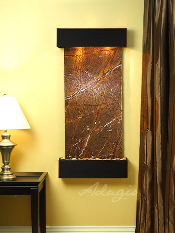 Wall Fountain - Cascade Springs - Rainforest Brown Marble - Blackened Copper - Squared - css1506