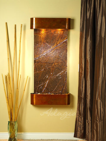 Wall Fountain - Cascade Springs - Rainforest Brown Marble - Rustic Copper - Rounded - csr1006