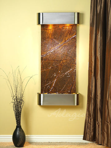 Wall Fountain - Cascade Springs - Rainforest Brown Marble - Stainless Steel - Rounded - csr2006