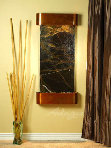 Wall Fountain - Cascade Springs - Rainforest Green Marble - Rustic Copper - Rounded - csr1005
