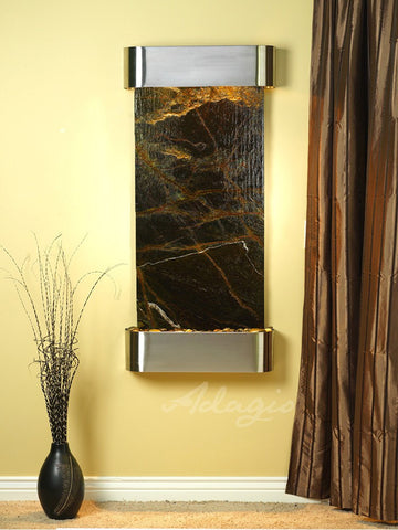 Wall Fountain - Cascade Springs - Rainforest Green Marble - Stainless Steel - Rounded - csr2005