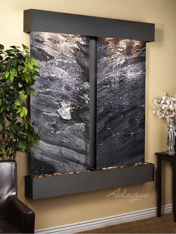 Wall Fountain - Cottonwood Falls - Black Spider Marble - Blackened Copper - Squared - cfs1507