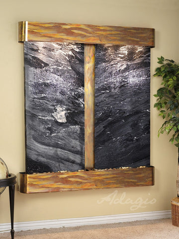 Wall Fountain - Cottonwood Falls - Black Spider Marble - Rustic Copper - Rounded - cfr1007