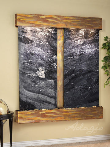 Wall Fountain - Cottonwood Falls - Black Spider Marble - Rustic Copper - Squared - CFS1007