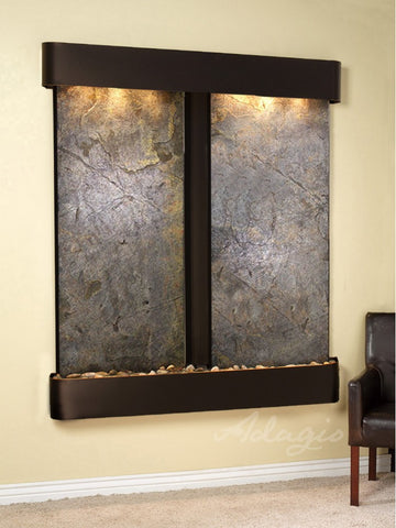 Wall Fountain - Cottonwood Falls - Green FeatherStone - Blackened Copper - Rounded - cfr1512