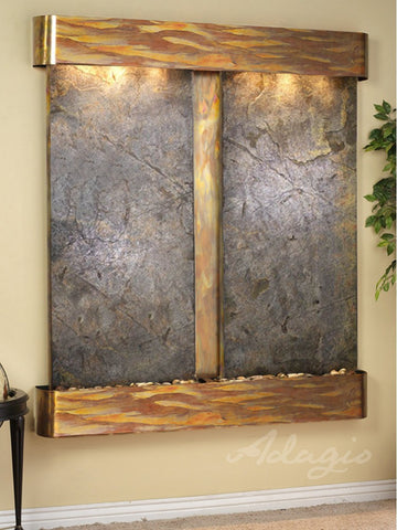 Wall Fountain - Cottonwood Falls - Green FeatherStone - Rustic Copper - Rounded - cfr1012