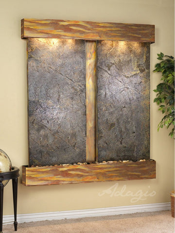 Wall Fountain - Cottonwood Falls - Green FeatherStone - Rustic Copper - Squared - CFS1012