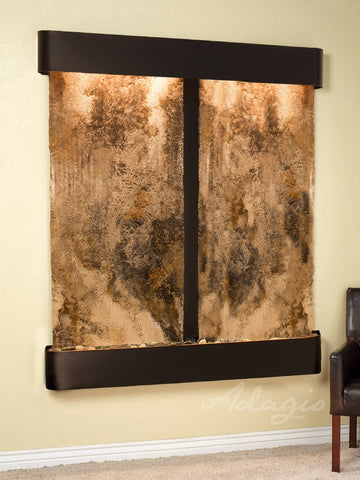 Wall Fountain - Cottonwood Falls - Magnifico Travertine - Blackened Copper - Rounded - cfr1508