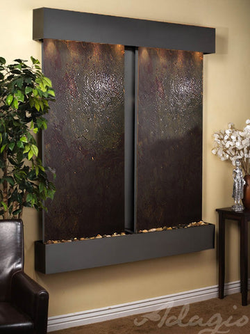 Wall Fountain - Cottonwood Falls - Multi-Color FeatherStone - Blackened Copper - Squared - cfs1514