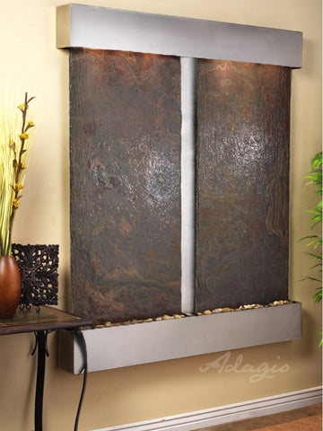 Wall Fountain - Cottonwood Falls - Multi-Color Slate - Stainless Steel - Squared - CFS2004