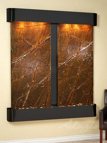 Wall Fountain - Cottonwood Falls - Rainforest Brown Marble - Blackened Copper - Rounded - cfr1506__20116