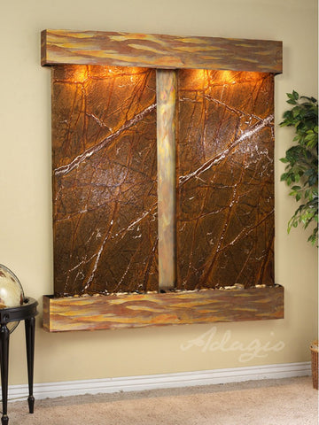 Wall Fountain - Cottonwood Falls - Rainforest Brown Marble - Rustic Copper - Squared - CFS1006