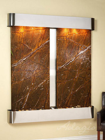 Wall Fountain - Cottonwood Falls - Rainforest Brown Marble - Stainless Steel - Rounded - cfr2006__83624