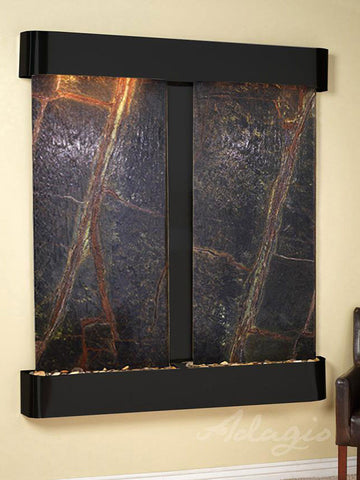 Wall Fountain - Cottonwood Falls - Rainforest Green Marble - Blackened Copper - Rounded - cfr1505__54139