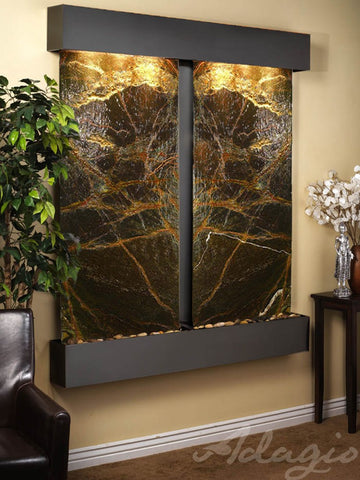 Wall Fountain - Cottonwood Falls - Rainforest Green Marble - Blackened Copper - Squared - cfs1505