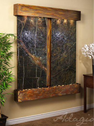 Wall Fountain - Cottonwood Falls - Rainforest Green Marble - Rustic Copper - Squared - cfs1005_1