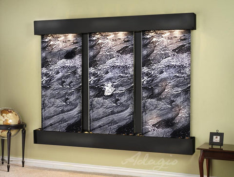 Wall Fountain - Deep Creek - Black Spider Marble - Blackened Copper - Squared - DCFS1507