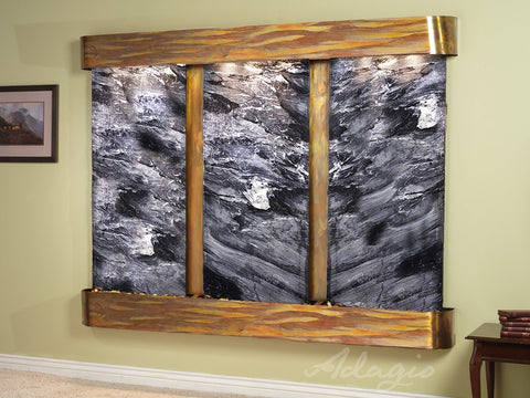 Wall Fountain - Deep Creek - Black Spider Marble - Rustic Copper - Rounded - dcr1007_1