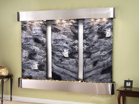 Wall Fountain - Deep Creek - Black Spider Marble - Stainless Steel - Rounded - dcr2007_1