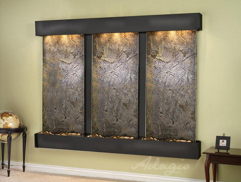 Wall Fountain - Deep Creek - Green FeatherStone - Blackened Copper - Squared - DCFS1512