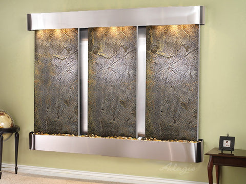Wall Fountain - Deep Creek - Green FeatherStone - Stainless Steel - Rounded - dcr2012_1