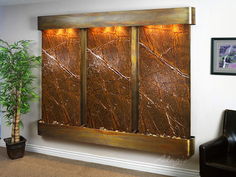 Wall Fountain - Deep Creek - Rainforest Brown Marble - Rustic Copper - Rounded - dcr1006_1