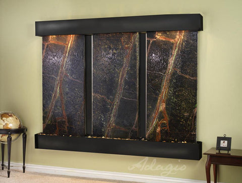 Wall Fountain - Deep Creek - Rainforest Green Marble - Blackened Copper - Squared - DCFS1505
