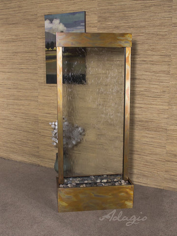 Floor Fountain - Harmony River (Centered In Base) - Clear Glass - Rustic Copper - hrc1050
