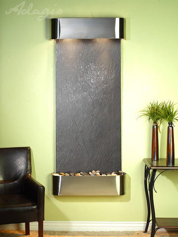 Wall Fountain - Inspiration Falls - Black FeatherStone - Stainless Steel - Rounded - ifr2011__36962