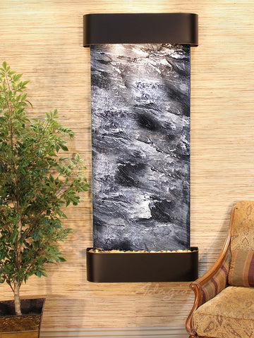 Wall Fountain - Inspiration Falls - Black Spider Marble - Blackened Copper - Rounded - ifr1507_1