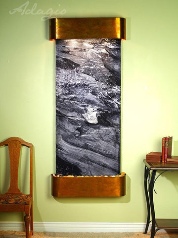 Wall Fountain - Inspiration Falls - Black Spider Marble - Rustic Copper - Rounded - ifr1007__55357