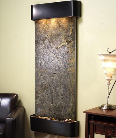 Wall Fountain - Inspiration Falls - Green FeatherStone - Blackened Copper - Rounded - ifr1512__36950