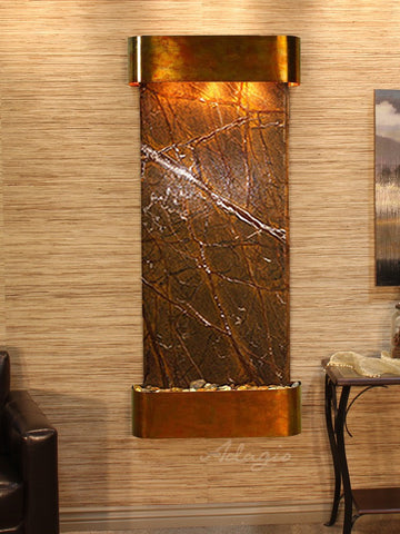 Wall Fountain - Inspiration Falls - Rainforest Brown Marble - Rustic Copper - Rounded - ifr1006_1