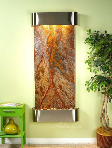 Wall Fountain - Inspiration Falls - Rainforest Brown Marble - Stainless Steel - Rounded - ifr2006__37690