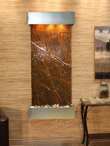 Wall Fountain - Inspiration Falls - Rainforest Brown Marble - Stainless Steel - Squared - ifs2006_1
