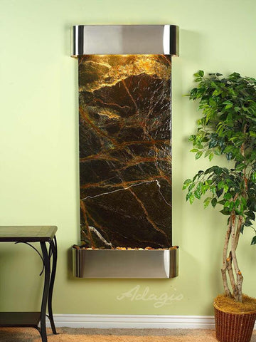 Wall Fountain - Inspiration Falls - Rainforest Green Marble - Stainless Steel - Rounded - ifr2005__96145