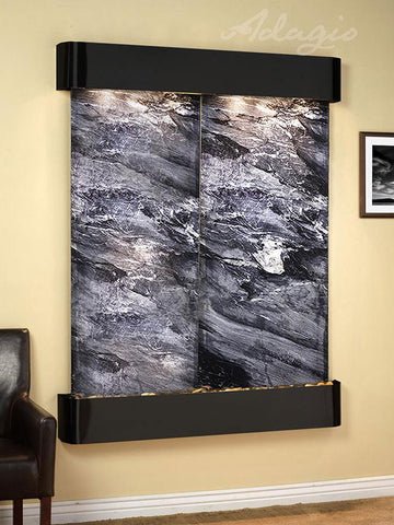 Wall Fountain - Majestic River - Black Spider Marble - Blackened Copper - Rounded - mrr1507__16136